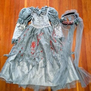 Kids Zombie Costume with Headband - Gray and Red